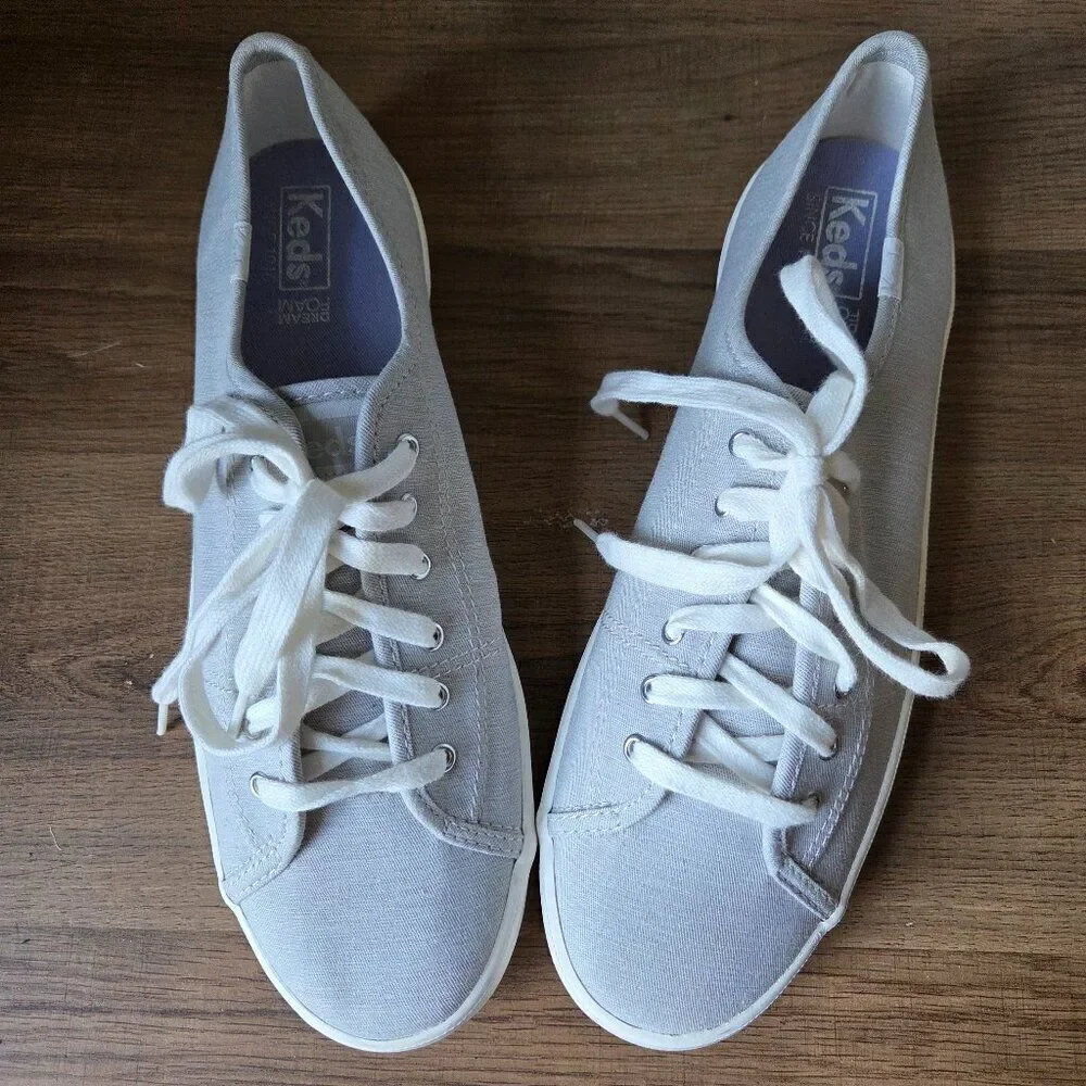 NEW W/O BOX KEDS LIGHT GREY FABRIC UPPER LACED SNEAKERS SIZE 9.5 WOMENS